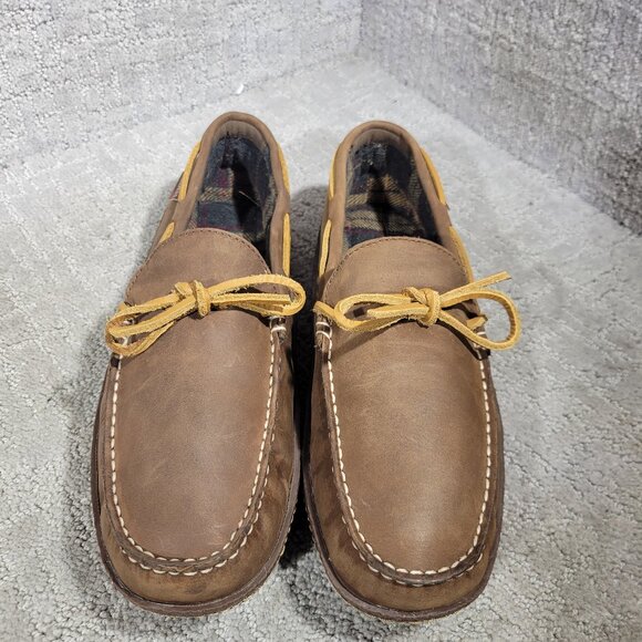 L.L. Bean Men's Size 10M Leather Slip-On Moccasin Slippers Flannel Lined 212164 - Picture 2 of 10